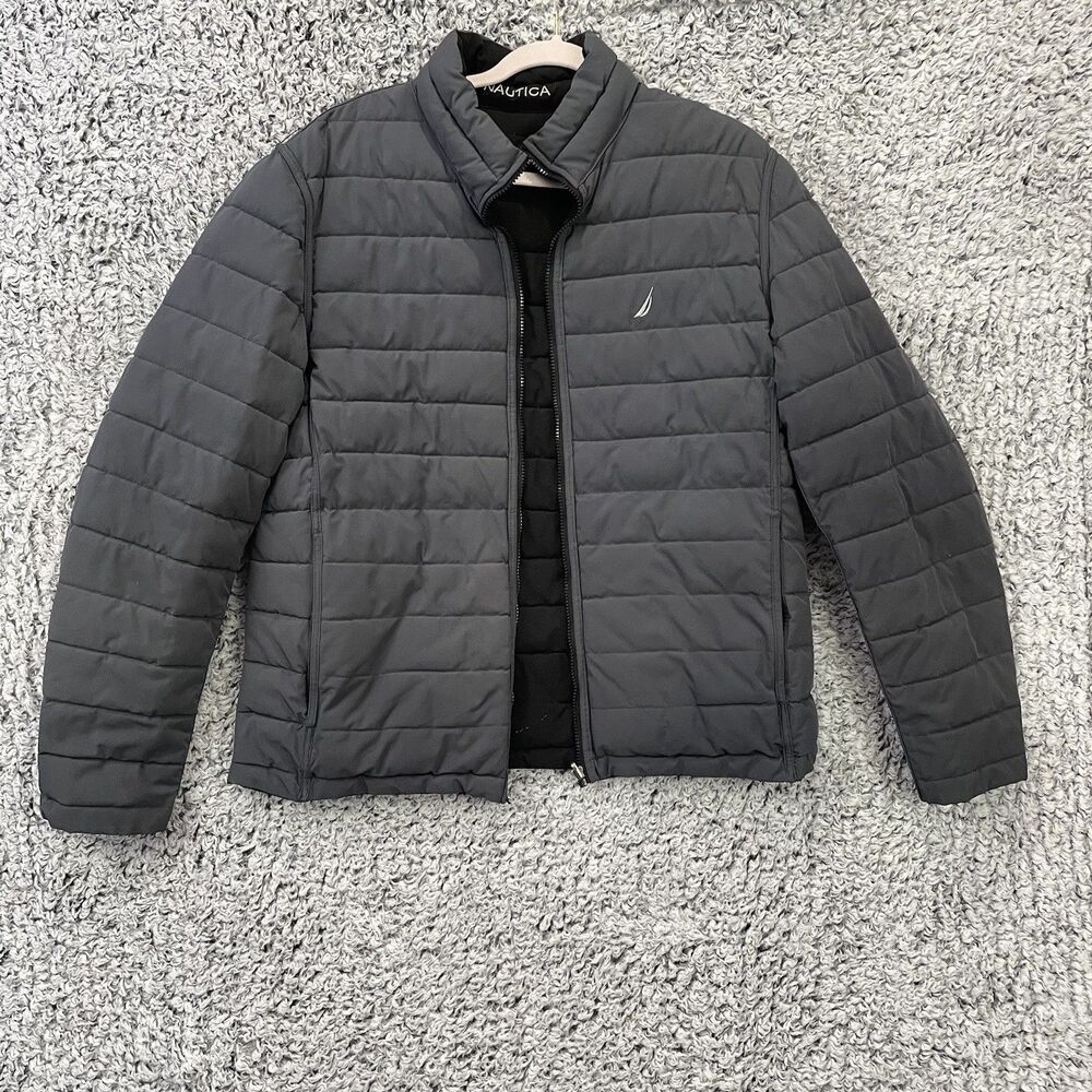 Men's XL Nautica reversible quilted puffer coat grey & dark blue jacket